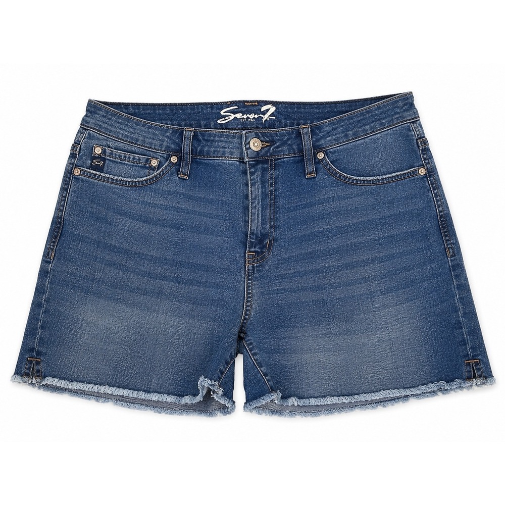 Seven7 Womens Medium Wash Frayed Hem Denim Jean Shorts Size 12 Side Slits
